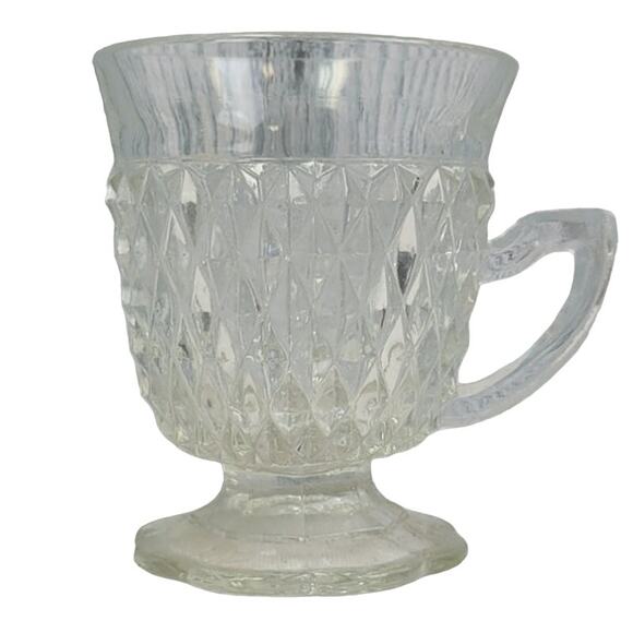 3 Vintage Cut Clear Diamond Pattern Glass Mug Plate Ashtray Mismatched Set - Picture 2 of 8